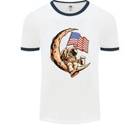Beer Moon USA Flag Astronaut Space Alcohol Uomo Ringer T-Shirt
