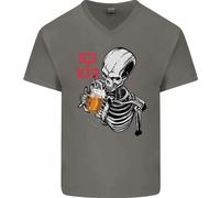 Beer O Morte Teschio Divertente Alcol Mens V-Neck Maglietta In Cotone