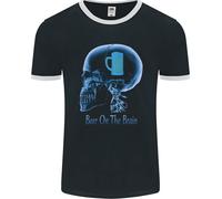 Beer On The Brain Divertente Alcolico Larger BBQ Uomo Ringer T-Shirt FotL