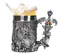Beer Stein - Vikingg Mug | Medieval Beer Mug | 600 ml Travel Mug With Medieval Dragon Pattern, Medieval Tankard With Dragon Design For Beer, Coffee, Water, Tea, Hot Chocolate, Vintage Coffee Mug