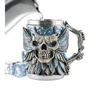 Beer Tazza, Skull Tankard, Coffee Cup, 17oz Resin Exterior Stainless Steel Liner, Reusable Handcrafted Drinkware, Gothic Novelty Design, Studio Restaurant Bar Daily Use Friends Gift Road Trip