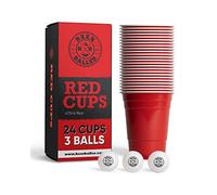 BeerBaller Set di Tazze da Party - 25 Tazze Rosse e 3 Palline | Lavabili in lavastoviglie e riutilizzabili | 473ml - 16oz Party Cups | Red Party Cups | Original American Party Cups