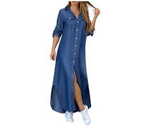 BeerMmay Abito Sexy da Donna, Abito Estivo, per Il Tempo Libero, da Donna, a Maniche Lunghe, Elegante, Maxi Abito da Donna, Blu, S