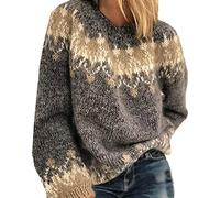 BeerMmay Donna Autunno/Inverno Girocollo Casual Allentato Mohair Grosso Maglia Jacquard Maglione delle Donne, Grigio, XXL