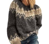 BeerMmay Donna Autunno/Inverno Girocollo Casual Sciolto Mohair Grosso Maglia Jacquard Donna Maglione, Nero, L