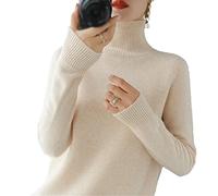 BeerMmay Donne Dolcevita Cashmere Maglione di Lana Autunno Inverno Tinta Unita Maglia Jumper Femminile Casual Base Bottoming Pullover Maglione, Beige, M
