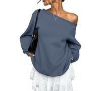 BeerMmay Felpa da donna con spalle scoperte, alla moda, oversize, carina, per l'autunno, con spalle cadenti, pullover top con tasca, blu navy, S