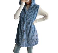 BeerMmay Gilet da donna con cappuccio, 2025 inverno autunno foderato in pile senza maniche, gilet oversize lungo morbido e peloso, Colore: blu nebbia., M