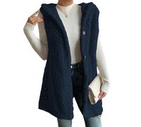 BeerMmay Gilet da donna con cappuccio, 2025 inverno autunno foderato in pile senza maniche, gilet oversize lungo morbido e peloso, blu navy, M