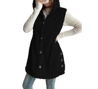 BeerMmay Gilet da donna con cappuccio, 2025 inverno autunno foderato in pile senza maniche, gilet oversize lungo morbido e peloso, Nero , L