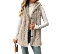 BeerMmay Gilet da donna con cappuccio, 2025 inverno autunno foderato in pile senza maniche, gilet oversize lungo morbido e peloso, cachi, XXL