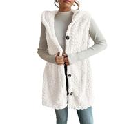 BeerMmay Gilet da donna con cappuccio, 2025 inverno autunno foderato in pile senza maniche, gilet oversize lungo morbido e peloso, bianco, L