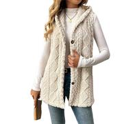 BeerMmay Gilet da donna con cappuccio, 2025 inverno autunno foderato in pile senza maniche, gilet oversize lungo morbido e peloso, Albicocca, L