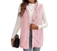 BeerMmay Gilet da donna con cappuccio, 2025 inverno autunno foderato in pile senza maniche, gilet oversize lungo morbido e peloso, rosa, S