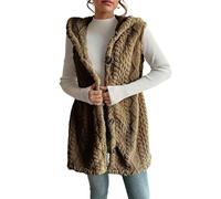 BeerMmay Gilet da donna con cappuccio, 2025 inverno autunno foderato in pile senza maniche, gilet oversize lungo morbido e peloso, Cammello, S