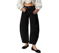 BeerMmay Jeans da Donna a Gamba Larga, Baggy, Vita Media, Pantaloncini Denim con Palloncini, Vintage, boyfriend-Y2K, Larghi, Streetwear, #3 Nero, S