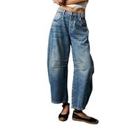 BeerMmay Jeans Larghi da Donna a Gamba Larga a Vita Media Ritagliata a Palloncino Pantaloni in Denim Vintage Boyfriend Y2k Jeans Streetwear Allentati, #1-Classico Blu, S