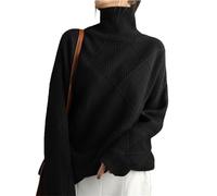 BeerMmay Maglione da donna a collo alto a rombi, maglione lavorato a maglia oversize, alla moda per autunno inverno, Nero , XL