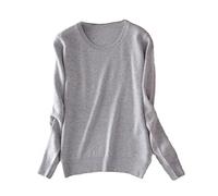 BeerMmay Maglione da Donna in Cashmere Pullover O-Collo a Maniche Lunghe Maglione Lavorato a Maglia, Grigio Chiaro, L