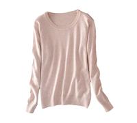 BeerMmay Maglione da Donna in Cashmere Pullover O-Collo a Maniche Lunghe Maglione Lavorato a Maglia, Beige, XXL