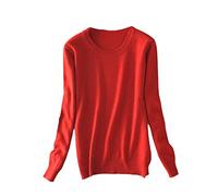 BeerMmay Maglione da Donna in Cashmere Pullover O-Collo a Maniche Lunghe Maglione Lavorato a Maglia, Red, XL
