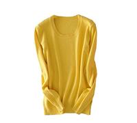 BeerMmay Maglione da Donna in Cashmere Pullover O-Collo a Maniche Lunghe Maglione Lavorato a Maglia, Giallo, XXL