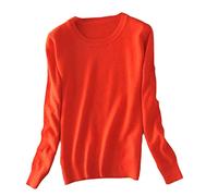 BeerMmay Maglione da Donna in Cashmere Pullover O-Collo a Maniche Lunghe Maglione Lavorato a Maglia, Arancione e Rosso, M