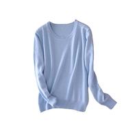 BeerMmay Maglione da Donna in Cashmere Pullover O-Collo a Maniche Lunghe Maglione Lavorato a Maglia, Blu Cielo, XXL