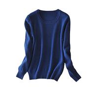 BeerMmay Maglione da Donna in Cashmere Pullover O-Collo a Maniche Lunghe Maglione Lavorato a Maglia, Blu Denim, XL