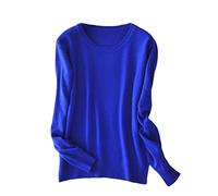 BeerMmay Maglione da Donna in Cashmere Pullover O-Collo a Maniche Lunghe Maglione Lavorato a Maglia, Blu, S