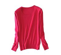 BeerMmay Maglione da Donna in Cashmere Pullover O-Collo a Maniche Lunghe Maglione Lavorato a Maglia, Rosso Rosato, XL