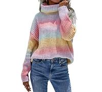 BeerMmay Regenbogen-Strickpullover für Damen, Y2K-Strickpullover, Farbblock, Rundhalsausschnitt, Langarm-Pullover, B-Regenbogen, XL