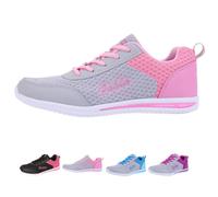 BeerMmay Scarpe da bowling per le donne Mesh Lace Up Arch Support Orthopaedic Sneakers leggere antiscivolo traspirante suola morbida ampia larghezza, Grigio e rosa., 38.5 EU