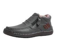 BeerMmay The First Young, stivali da guida da uomo, realizzati a mano, in pelle di alta qualità, con cerniera laterale, scarpe ortopediche in pelle, grigio, 37.5 EU