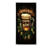 & Beers Copertura per porta striscione decorativo, design vintage con boccale di birra e luppolo, decorazione per interni ed esterni, pub, bar, feste, forniture per feste, 91 x 183 cm