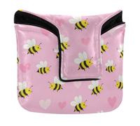 Bees and Hearts on Pink Seamless Pattern Mallet Putter Head Cover con chiusura magnetica Regali da golf per Mallet Square Impermeabile PU Pelle