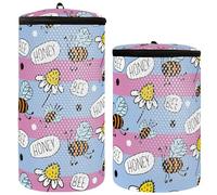 Bees Happy Good Luck and Daisies - Set di 2 sacchetti per scarpe da ginnastica, a righe, in rete, per lavare le scarpe in lavatrice, Bees Happy Good Luck E Margherite A Strisce, 1 Size