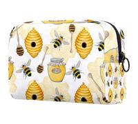 Bees Honey Jar Spoon and Beehive Cosmetic Bag per donne, borsa da viaggio grande per trucchi pratica borsa organizer con cerniera, Multi, 18.5x7.5x13cm/7.3x3x5.1in, Beauty case