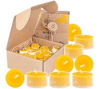 BeesWax World - Candele 100% cera d'api con stoppino in cotone - 4h di combustione - Set da 10 o 50 pezzi - Candele ecologiche in cera d'api con plastica riciclata (16, Trasparente)