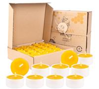 BeesWax World - Candele 100% cera d'api con stoppino in cotone - 4h di combustione - Set da 10 o 50 pezzi - Candele ecologiche in cera d'api con plastica riciclata (50, Bianco)