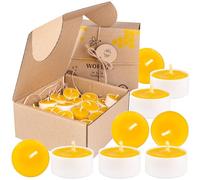 BeesWax World - Candele 100% cera d'api con stoppino in cotone - 4h di combustione - Set da 10 o 50 pezzi - Candele ecologiche in cera d'api con plastica riciclata (16, Bianco)