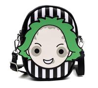 Beetlejuice Bag Wallet, Crossbody,Beetlejuice Stripes, Chibi, Vegan Leather Blac