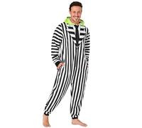 BEETLEJUICE Pigiama Intero Uomo con Cappuccio, Pile Tuta Intera - Regalo Uomo (Nero/Bianco, 2XL)