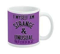 Beetlejuice - Tazza da caffè in ceramica strana e insolita, idea regalo per caffè, tè e bevande calde, 325 ml, colore: bianco