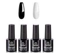 Beetles Gel Nail Polish Kit- 4Pcs 7.5Ml Black White Colors with No Wipe Top Coat and Base Coat Gel Polish Set, Shine Finish and Long Lasting, Soak Off LED Nail Gel Manicure DIY Nail Salon