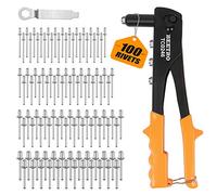 BEETRO Rivettatrice Manuale Resistente, Set di Pistola per Rivetti, 3/32"-1/8"-5/32"-3/16", 4 naselli Il Set Include 100 Rivetti, durevoli e Adatti per Metallo, plastica e Pelle