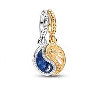 BEEUVIP Doppio tono separabile sole e luna pendente Charm per bracciali, ciondoli in argento 925, perline per collane, per la festa della mamma, compleanno