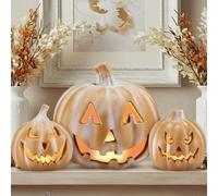 Beeveer 3 decorazioni a zucca in terracotta da 22,9 cm e 12,7 cm, zucca incandescente in plastica per interni ed esterni, decorazioni per la casa di Halloween