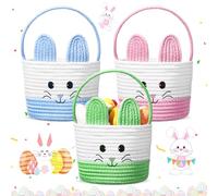 Beeveer 3 sacchetti pasquali per coniglietti pasquali, cestino per la caccia alle uova, in cotone intrecciato, secchiello per uova di Pasqua, cestino per uova di caramelle, sacchetti regalo per uova