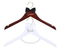Beeveer Set di 2 grucce per abiti da sposa, in legno marrone, con papillon, per smoking, abito da sposa, con fiocco, regalo di nozze, festa nuziale, doccia (vivace)